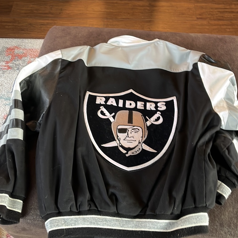 NFL authentic Raiders leather and fabric jacket from late 1980s